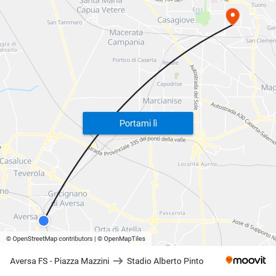 Aversa FS - Piazza Mazzini to Stadio Alberto Pinto map