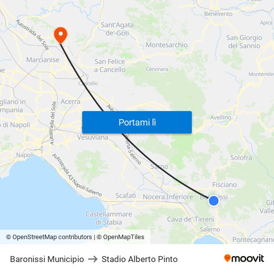 Baronissi Municipio to Stadio Alberto Pinto map