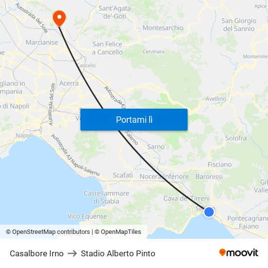 Casalbore Irno to Stadio Alberto Pinto map