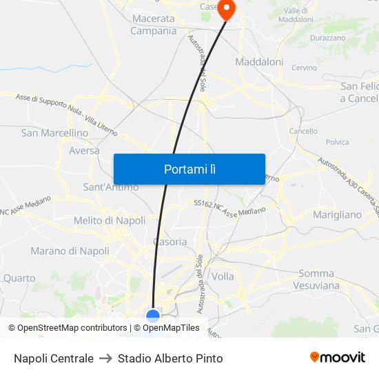 Napoli Centrale to Stadio Alberto Pinto map