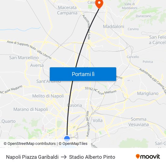 Napoli Piazza Garibaldi to Stadio Alberto Pinto map