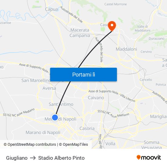 Giugliano to Stadio Alberto Pinto map