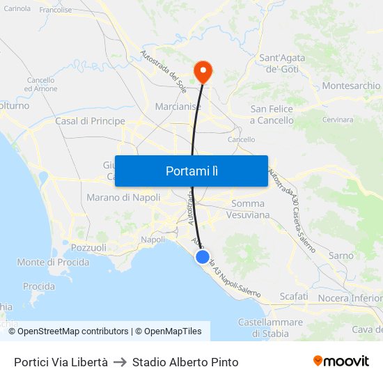 Portici Via Libertà to Stadio Alberto Pinto map