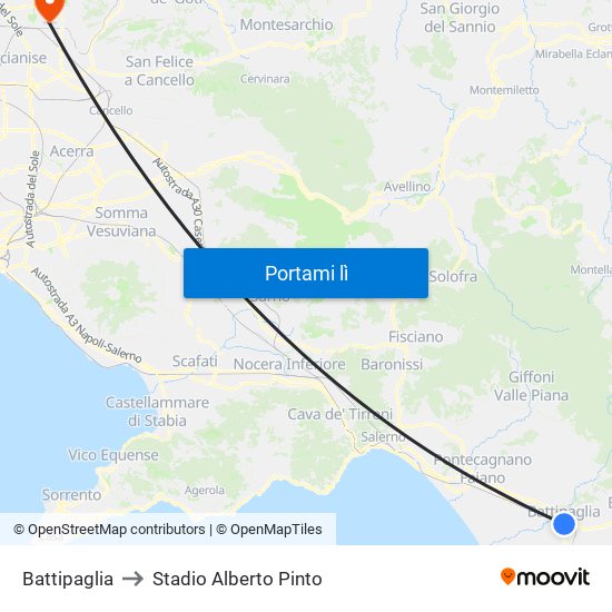 Battipaglia to Stadio Alberto Pinto map