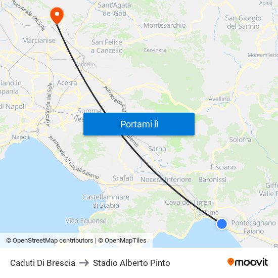 Caduti Di Brescia to Stadio Alberto Pinto map