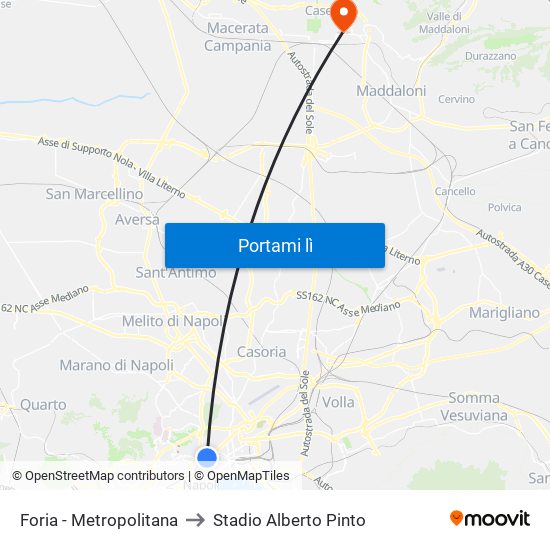 Foria - Metropolitana to Stadio Alberto Pinto map