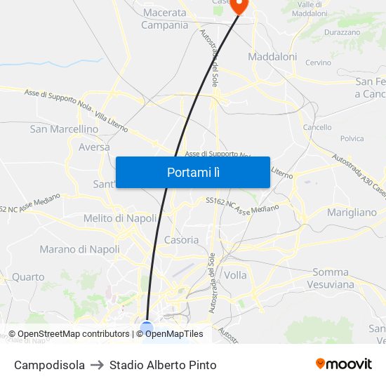 Campodisola to Stadio Alberto Pinto map