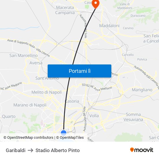 Garibaldi to Stadio Alberto Pinto map