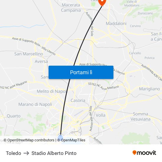 Toledo to Stadio Alberto Pinto map