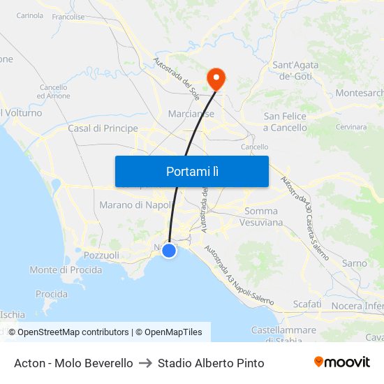 Acton - Molo Beverello to Stadio Alberto Pinto map
