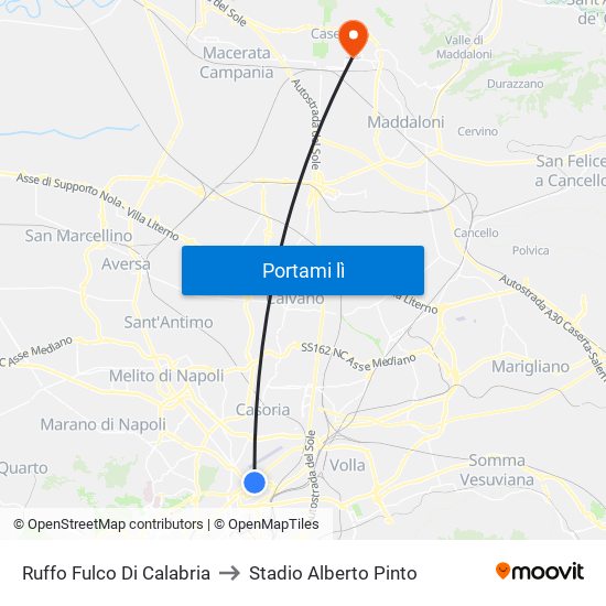 Ruffo Fulco Di Calabria to Stadio Alberto Pinto map