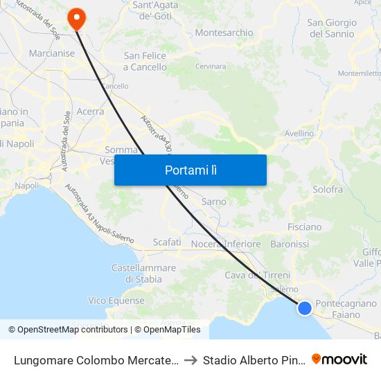 Lungomare Colombo Mercatello to Stadio Alberto Pinto map