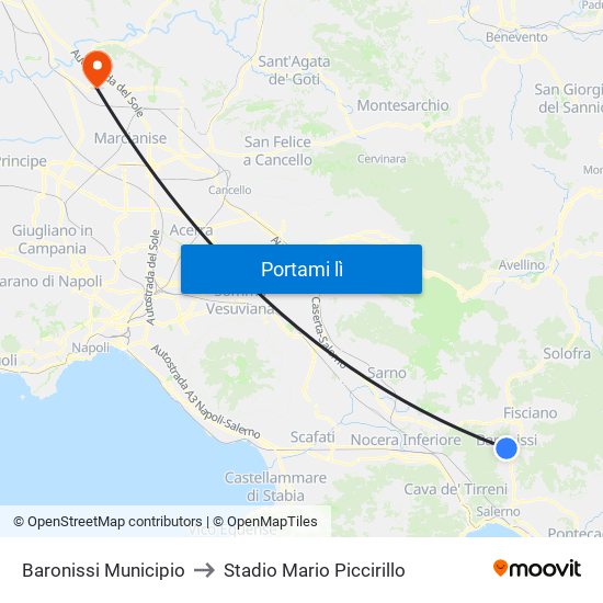 Baronissi Municipio to Stadio Mario Piccirillo map