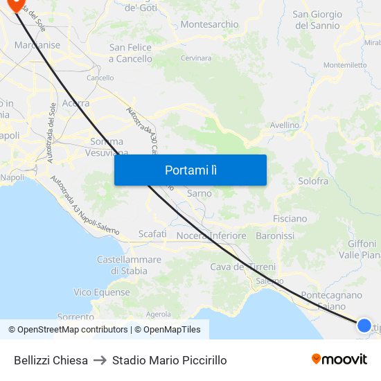 Bellizzi Chiesa to Stadio Mario Piccirillo map