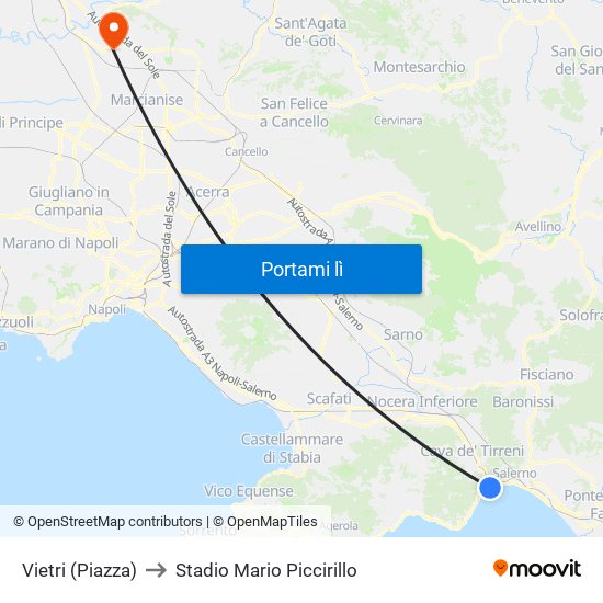 Vietri (Piazza) to Stadio Mario Piccirillo map