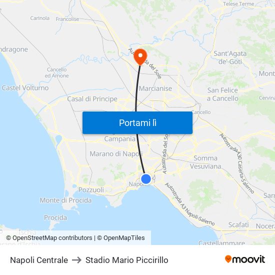 Napoli Centrale to Stadio Mario Piccirillo map