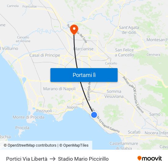 Portici Via Libertà to Stadio Mario Piccirillo map