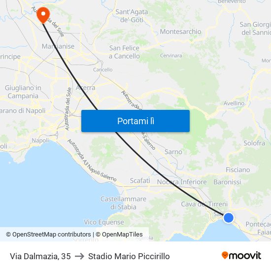 Via Dalmazia, 35 to Stadio Mario Piccirillo map