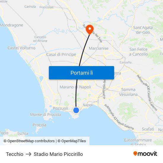 Tecchio to Stadio Mario Piccirillo map