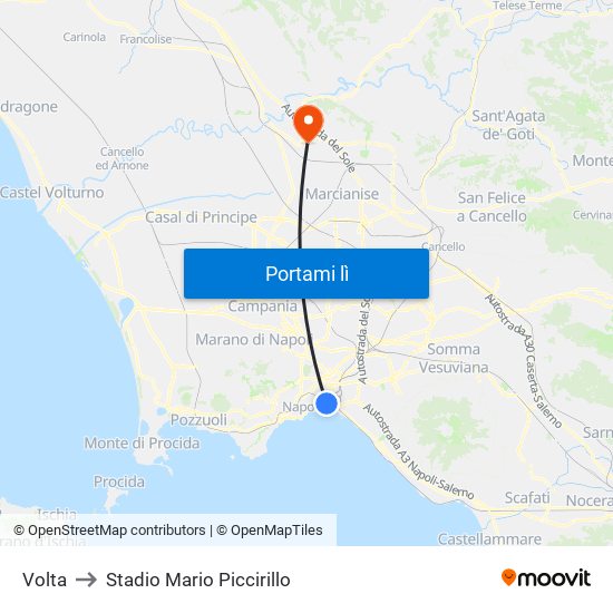 Volta to Stadio Mario Piccirillo map