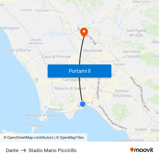 Dante to Stadio Mario Piccirillo map