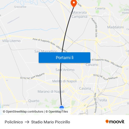 Policlinico to Stadio Mario Piccirillo map