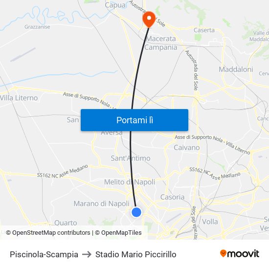 Piscinola-Scampia to Stadio Mario Piccirillo map