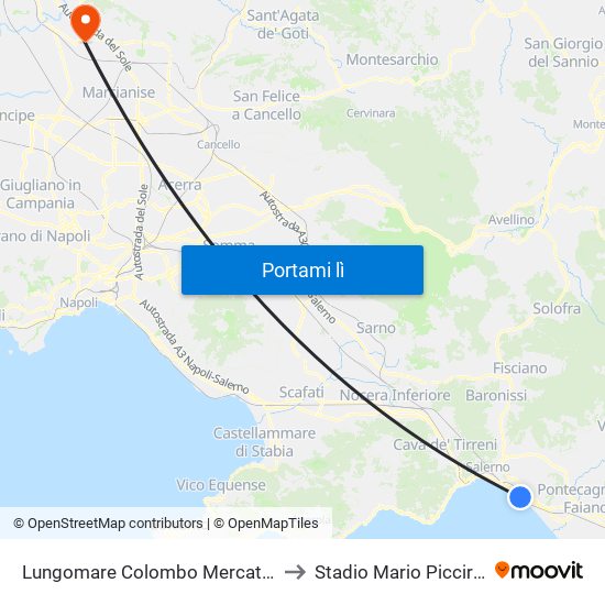 Lungomare Colombo Mercatello to Stadio Mario Piccirillo map