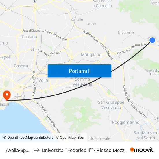 Avella-Sperone to Università ""Federico Ii"" - Plesso Mezzocannone 8 map