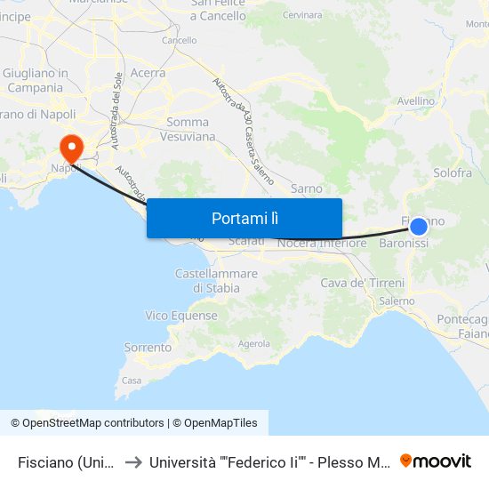Fisciano (Università) to Università ""Federico Ii"" - Plesso Mezzocannone 8 map