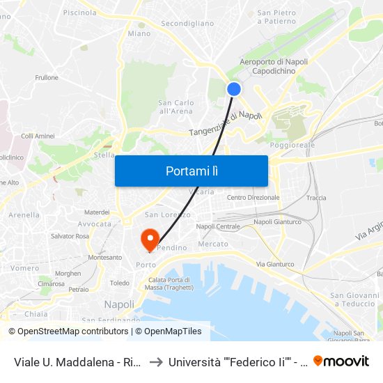 Viale U. Maddalena - Rif. Caserma Aeronautica to Università ""Federico Ii"" - Plesso Mezzocannone 8 map