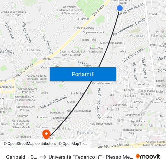 Garibaldi - Carlo III to Università ""Federico Ii"" - Plesso Mezzocannone 8 map