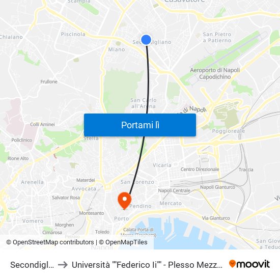 Secondigliano to Università ""Federico Ii"" - Plesso Mezzocannone 8 map