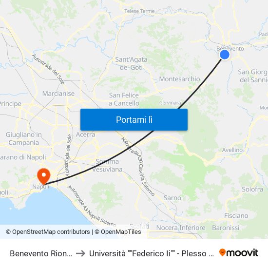 Benevento Rione Liberta' to Università ""Federico Ii"" - Plesso Mezzocannone 8 map