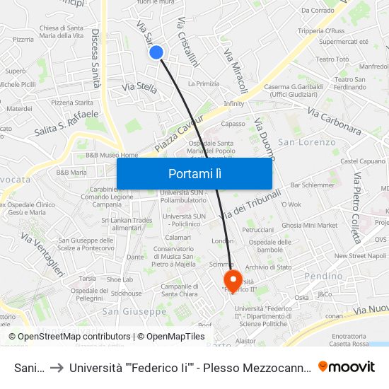 Sanità to Università ""Federico Ii"" - Plesso Mezzocannone 8 map