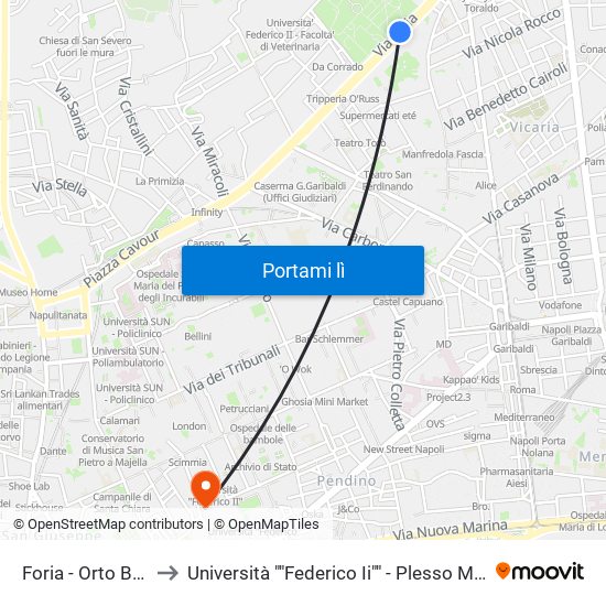 Foria - Orto Botanico to Università ""Federico Ii"" - Plesso Mezzocannone 8 map