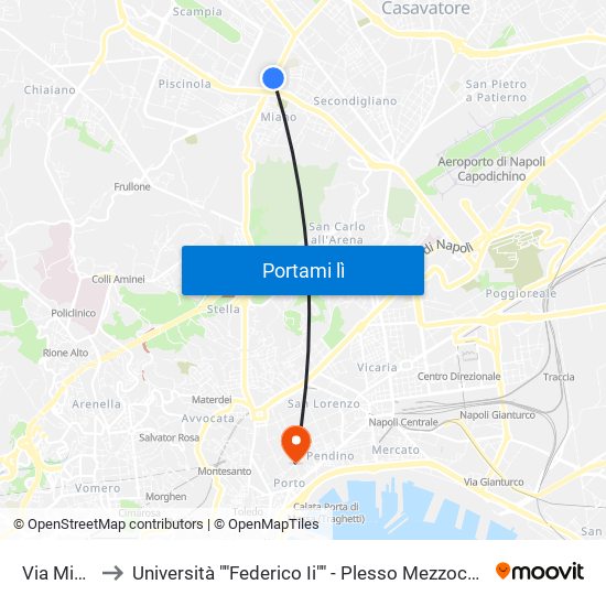 Via Miano to Università ""Federico Ii"" - Plesso Mezzocannone 8 map