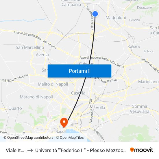 Viale Italia to Università ""Federico Ii"" - Plesso Mezzocannone 8 map