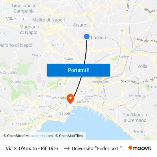 Via S. D'Amato - Rif. Di Fronte Negozio Record Linea to Università ""Federico Ii"" - Plesso Mezzocannone 8 map