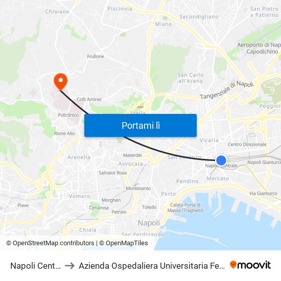 Napoli Centrale to Azienda Ospedaliera Universitaria Federico II map