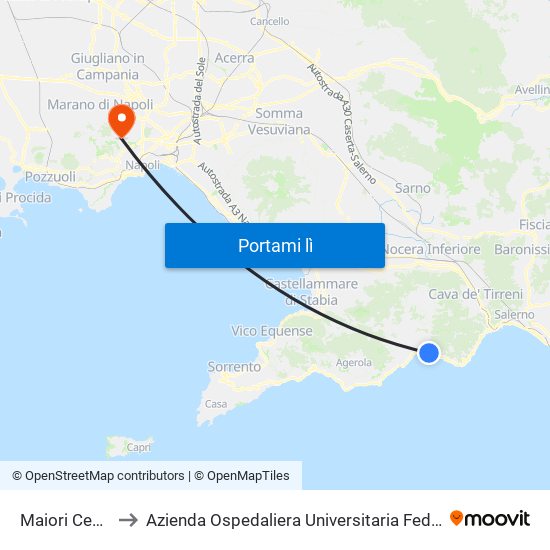 Maiori Centro to Azienda Ospedaliera Universitaria Federico II map