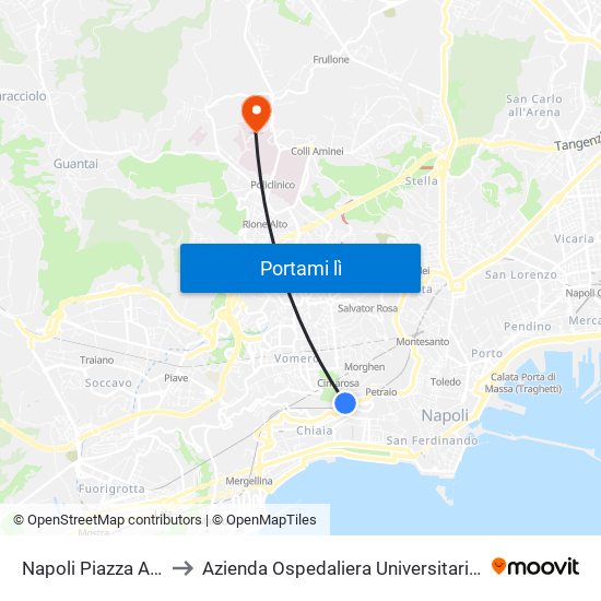 Napoli Piazza Amedeo to Azienda Ospedaliera Universitaria Federico II map