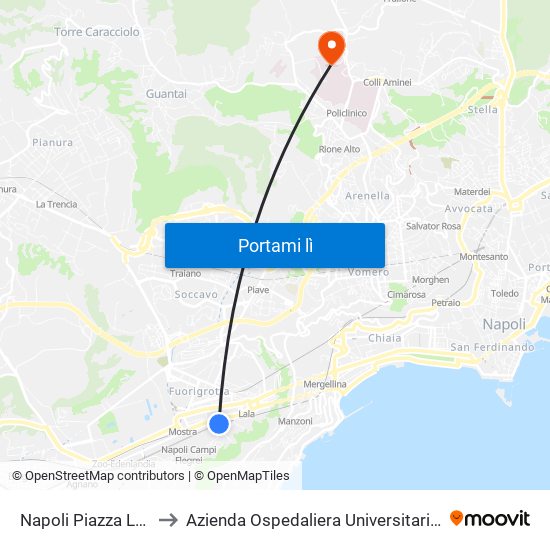 Napoli Piazza Leopardi to Azienda Ospedaliera Universitaria Federico II map