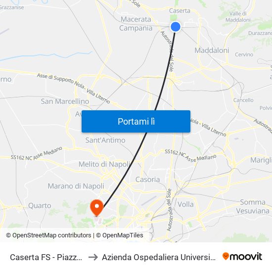 Caserta FS - Piazza Garibaldi to Azienda Ospedaliera Universitaria Federico II map