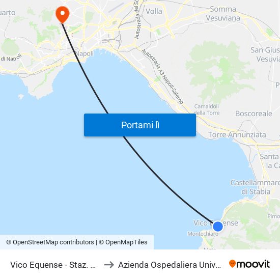 Vico Equense - Staz. Circumvesuviana to Azienda Ospedaliera Universitaria Federico II map