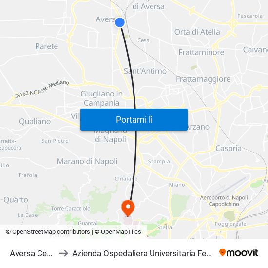 Aversa Centro to Azienda Ospedaliera Universitaria Federico II map