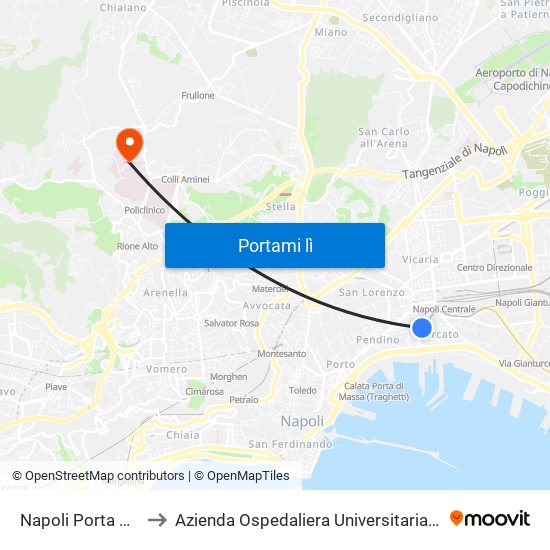 Napoli Porta Nolana to Azienda Ospedaliera Universitaria Federico II map