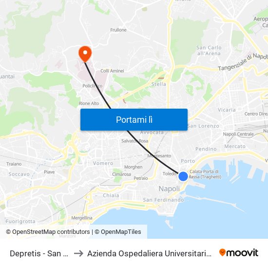 Depretis - San Marco to Azienda Ospedaliera Universitaria Federico II map