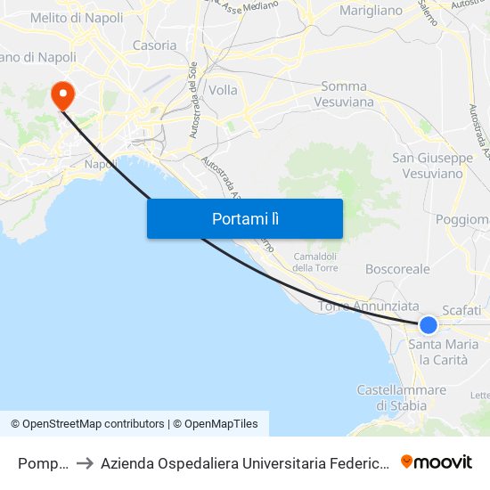 Pompei to Azienda Ospedaliera Universitaria Federico II map