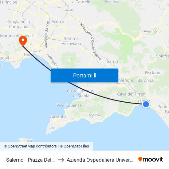 Salerno - Piazza Della Concordia to Azienda Ospedaliera Universitaria Federico II map